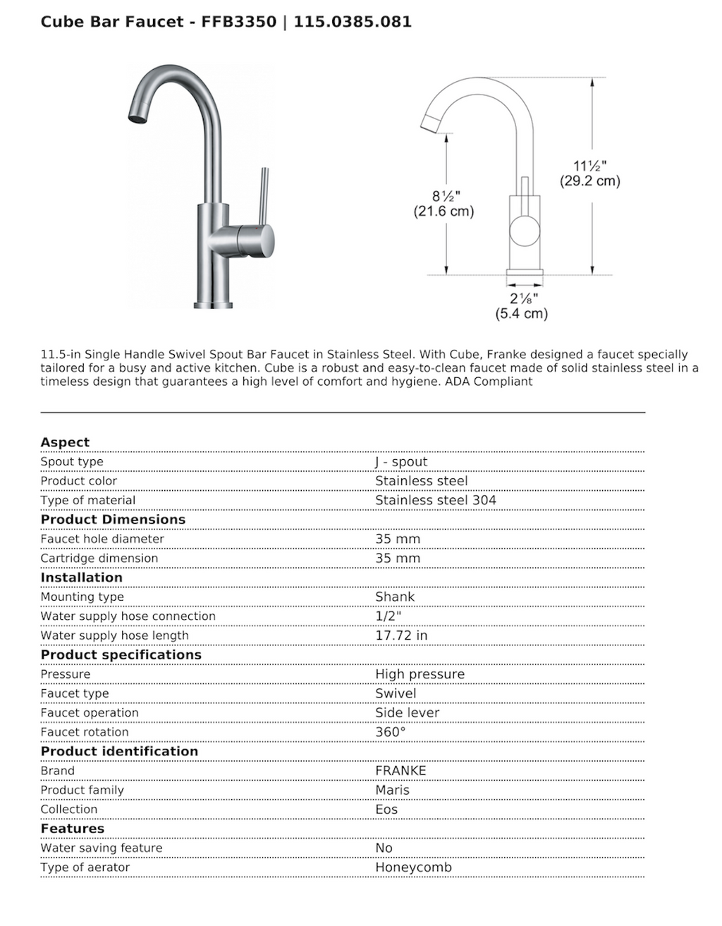 Robinet de bar Inox