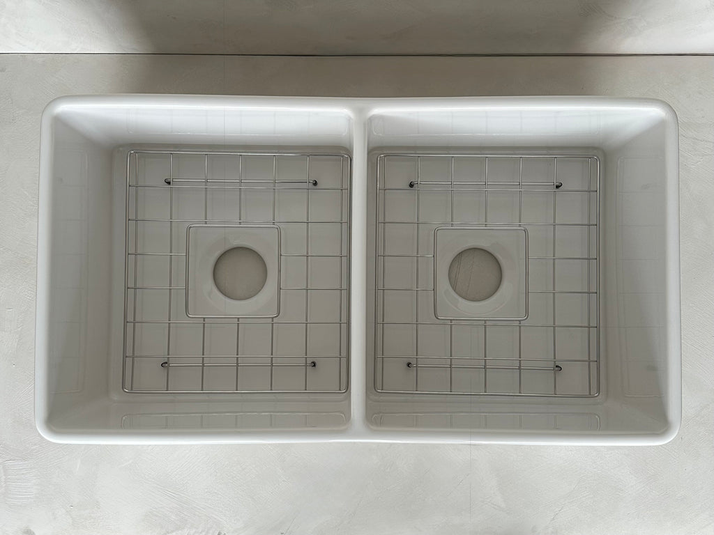 Évier de cuisine en fonte blanc lustré Nantuket T-FCFS33-DBL